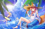  afloat animal_ears anklet anne_bonny_(fate/grand_order) anne_bonny_(swimsuit_archer)_(fate) bare_legs barefoot bikini blonde_hair blue_bikini blue_eyes blush bracelet breasts brown_hat closed_mouth cloud day ears_through_headwear fate/apocrypha fate/extra fate/grand_order fate_(series) fox_ears fox_tail hair_ornament hair_scrunchie hat highres index_finger_raised innertube jewelry large_breasts leg_up light_particles long_hair looking_at_viewer mary_read_(fate/grand_order) mary_read_(swimsuit_archer)_(fate) mordred_(fate) mordred_(fate)_(all) mordred_(swimsuit_rider)_(fate) multiple_girls palm_tree pink_hair ponytail profile red_bikini red_scrunchie running scrunchie see-through shirt short_hair sitting small_breasts smile sun_hat sunlight surfboard swimsuit t-shirt tail tamamo_(fate)_(all) tamamo_no_mae_(fate) tamamo_no_mae_(swimsuit_lancer)_(fate) thighs tokikouhime tree very_long_hair wading water water_drop wet wet_clothes wet_shirt wet_t-shirt white_shirt yellow_eyes 