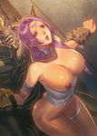  ass bent_over bestiality blue_eyes breasts choker circlet corset doggystyle earrings forced highres homare_(fool's_art) jewelry large_breasts long_hair monster nipples open_mouth original purple_hair rape restrained sex shiny shiny_skin solo_focus 