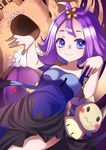  :3 acerola_(pokemon) armlet drifblim elite_four flipped_hair gen_4_pokemon gen_7_pokemon highres mimikyu palossand pokemon pokemon_(creature) pokemon_(game) pokemon_sm purple_hair short_hair smile templus topknot trial_captain 