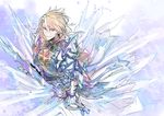  aglovale_(granblue_fantasy) armor blonde_hair granblue_fantasy ice male_focus red_eyes smile solo sumeshi_(ginshari40) sword weapon 