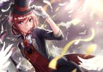  artist_name bird bow bowtie clip coattails eulyin_huan feathers flower gloves hat hat_tip love_live! love_live!_school_idol_festival love_live!_school_idol_project magician nishikino_maki purple_eyes red_flower red_hair red_rose rose short_hair smile solo top_hat wand white_gloves 