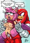  adultery amy_rose anthro areola balls big_breasts breasts cheating cum cum_in_pussy cum_inside duo echidna english_text erect_nipples erection female hedgehog knuckles_the_echidna male mammal monotreme nipples omegazuel_(artist) penetration penis pussy sex sonic_(series) text vaginal vaginal_penetration 