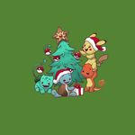  alison_acton christmas christmas_tree feral hat holidays mammal nintendo on_top on_top_of open_mouth pok&eacute;mon quadruped reptile rodent santa_hat scalie sitting smile starter_trio staryu tentacles tree turtle video_games 