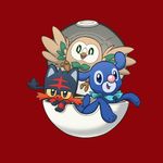  alison_acton avian beak feline feral group litten looking_at_viewer mammal marine nintendo open_mouth pinniped pok&eacute;ball pok&eacute;mon popplio quadruped rowlet smile starter_trio video_games 