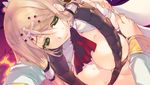  amazuyu_tatsuki aquaplus breasts cross dungeon_travelers_2 game_cg green_eyes irena_rosenmeier large_breasts light_brown_hair long_hair official_art parted_lips solo_focus sweat 