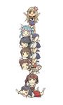  &gt;_&lt; :q all_fours alternate_headwear antenna_hair arm_guards arms_up black_hair blonde_hair blue_hair brown_hair closed_eyes commentary_request crossed_arms double_bun dress fallen_down flower fubuki_(kantai_collection) gradient_hair hair_flower hair_ornament hairpin human_tower i-19_(kantai_collection) kantai_collection long_hair looking_at_viewer miyuki_(kantai_collection) multicolored_hair multiple_girls naka_(kantai_collection) nonco nose_bubble one-piece_swimsuit one_eye_closed open_mouth outstretched_arms red_skirt remodel_(kantai_collection) ro-500_(kantai_collection) sailor_collar sailor_dress sailor_shirt school_swimsuit sendai_(kantai_collection) shirt short_hair sitting skirt sleeping smile stacking star star-shaped_pupils staring swimsuit swimsuit_under_clothes symbol-shaped_pupils tokyo_tower tongue tongue_out v_over_eye yamashiro_(kantai_collection) 