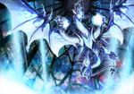  axe dragon dragon_wings duel_monster multiple_heads neo_blue_eyes_ultimate_dragon no_arms no_humans stained_glass tail wings yu-gi-oh! yuu-gi-ou_duel_monsters 