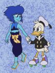  2019 alien avian beak bird blue_hair cartoon_network digital_media_(artwork) disney donald_duck duck ducktales ducktales_(2017) feathers gem_(species) hair humanoid itoruna lapis_lazuli_(steven_universe) not_furry steven_universe what white_feathers 