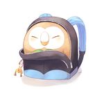  bag bird blush closed_eyes gen_7_pokemon in_bag in_container leaf mei_(maysroom) no_humans owl pokemon pokemon_(creature) rowlet shadow signature simple_background solo unzipped white_background zipper 