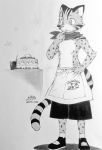 abtract_background akabane_jin cake cat clothed clothing colorless drinks feline food footwear glass legwear licking male mammal shaded shoes socks standing straw table tongue tongue_out traditional_media_(artwork) 