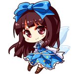  arm_garter bangs blue_bow blue_dress blunt_bangs blush_stickers boots bow brown_eyes brown_footwear brown_hair chibi collar cross-laced_footwear dress fairy_wings frilled_collar frills full_body hair_bow juliet_sleeves long_hair long_sleeves looking_at_viewer lowres puffy_sleeves renren_(ah_renren) simple_background smile solo star star_print star_sapphire touhou white_background wide_sleeves wings 