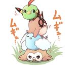  bird closed_mouth cloud dyson_(edaokunnsaikouya) gen_2_pokemon gen_3_pokemon gen_7_pokemon grass hoothoot leaf motion_lines natu no_humans owl pokemon pokemon_(creature) rowlet simple_background stacking swablu white_background wings 