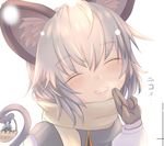  animal_ears basket breath capelet closed_eyes dress eyebrows_visible_through_hair face gloves grey_hair hand_up ishikkoro long_sleeves mouse mouse_ears mouse_tail nazrin open_mouth pink_lips scarf simple_background smile solo steam tail teeth touhou white_background 