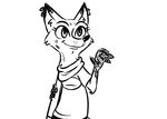  2016 anthro becky_wilde_(visiti) canine cheek_tuft clothed clothing disney ear_piercing female fox holding_object inkyfrog inner_ear_fluff mammal piercing rb&amp;w simple_background smile solo tuft waving white_background zootopia 