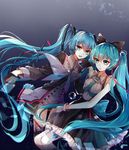  :d absurdres aqua_eyes aqua_hair aqua_neckwear bad_id bad_pixiv_id baocaizi bare_shoulders black_bow black_gloves bow bubble commentary_request dress dual_persona gloves hair_bow hair_ornament hatsune_miku highres long_hair looking_at_another looking_at_viewer magical_mirai_(vocaloid) multiple_girls necktie open_mouth smile twintails very_long_hair vocaloid white_gloves 