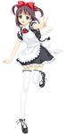  absurdres backpack bag bow brown_hair full_body green_eyes hands happoubi_jin highres hiroishi_rin maid smile solo thighhighs transparent_background v winged_backpack zettai_shougeki 