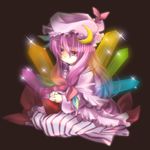  book bow crystal hat long_hair nigo patchouli_knowledge pink_bow purple_hair red_eyes ribbon solo touhou 