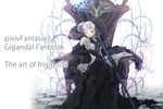  chair copyright_name elaine_(pixiv_fantasia) elbow_gloves gigandal_federation gloves one_eye_closed pixiv_fantasia pixiv_fantasia_3 plastick polearm red_eyes sitting solo weapon white_hair 