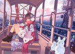  bf._(sogogiching) boots brown_eyes brown_hair covered_mouth cross-laced_footwear hair_ornament lace-up_boots looking_at_viewer original red_scarf scarf sitting skirt snowflake_hair_ornament snowman solo 