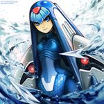  android blue_eyes blue_hair leviathan_(rockman) mecha_musume robot rockman rockman_zero solo teatea water 