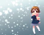  brown_eyes brown_hair chibi hirasawa_yui k-on! nayumi scarf school_uniform short_hair snow solo 