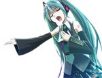  aqua_hair closed_eyes detached_sleeves hatsune_miku headset long_hair nail_polish necktie open_mouth simple_background singing skirt solo tagme transparent twintails very_long_hair vocaloid 