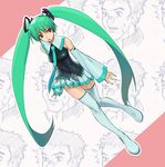  alternate_color boots detached_sleeves green_hair hatsune_miku jiyu2 legs long_hair necktie red_eyes skirt solo thighhighs twintails vocaloid 