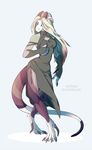  anthro clothed clothing dragon female hair horn long_hair looking_at_viewer okithau solo 