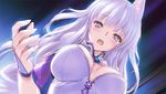  animal_ears aquaplus breasts breasts_apart dungeon_travelers_2 game_cg kawata_hisashi large_breasts long_hair mefmera official_art open_mouth solo upper_body white_eyes white_hair 