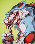  anthro blood fur gore looking_at_viewer male okithau sergal smile solo tears teeth tongue tongue_out 