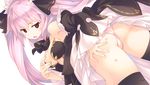  :o ass ass_grab black_legwear breasts cleavage dress dungeon_travelers_2 game_cg lilian_craper long_hair looking_at_viewer looking_back medium_breasts official_art panties pink_hair solo sumaki_shungo thighhighs transparent_background underwear white_panties 