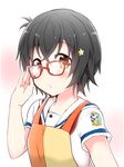  adjusting_eyewear apron badge bespectacled black_hair brown_eyes glasses hair_ornament high_school_fleet highres irako_mikan looking_at_viewer neckerchief parted_lips red-framed_eyewear red_neckwear school_uniform serafuku short_hair short_sleeves solo star star_hair_ornament yasaka_shuu yokosuka_girls_marine_high_school_uniform 