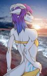  anthro beach dragon female hair horn looking_at_viewer okithau outside seaside skinny smile solo standing 