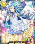  ankle_ribbon asuna_(sao) asuna_(sao-alo) blue_dress blue_eyes blue_hair blue_ribbon breasts card_(medium) cleavage detached_sleeves dress feathered_wings index_finger_raised leg_up long_hair neck_ribbon official_art one_eye_closed pointy_ears ribbon see-through_silhouette small_breasts solo star sword_art_online sword_art_online:_code_register tongue tongue_out white_ribbon white_wings wings 