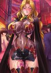  absurdres alicia_viewstream bangs belly_button black_cape black_skirt blonde_hair blush breasts cape cleavage cum cum_on_body cum_on_breasts cum_on_clothes cum_on_upper_body drooling elbow_gloves erect_nipples female gloves groin highres hips kagami_hirotaka kangoku_senkan kangoku_senkan_2 large_breasts legs lilith-soft long_hair long_legs looking_at_viewer midriff miniskirt multiple_insertions nipples panties pantyhose parted_bangs public pussy_juice red_eyes red_gloves red_legwear_thighhighs saliva see-through shiny shiny_clothes skin_tight skindentation skirt standing steam sweat taut_skirt thighhighs thighs tight vibrator vibrator_in_thighhighs wide_hips 