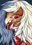  ambiguous_gender anthro blood hair looking_at_viewer okithau solo tears teeth unknown_species white_hair 
