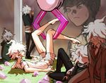  arm_support boxers brown_hair coat crane_game danganronpa danganronpa_3 glass grass hinata_hajime jacket kibougamine_gakuen_school_uniform komaeda_nagito legs_up looking_down looking_up male_focus male_underwear messy_hair miniboy multiple_boys multiple_persona necktie open_clothes open_coat open_jacket open_mouth red_neckwear school_uniform servant_(danganronpa) shirt short_sleeves striped striped_shirt super_danganronpa_2 sweat t-shirt underwear white_hair yandr4hope zettai_zetsubou_shoujo 