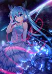  absurdres aqua_eyes aqua_hair bracelet detached_sleeves dress hatsune_miku highres jewelry long_hair looking_at_viewer qingye_ling red_string solo string twintails very_long_hair vocaloid 