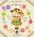  black_footwear black_hat blouse boots bow collared_shirt crown english flower frilled_shirt_collar frilled_skirt frilled_sleeves frills green_eyes green_hair hat hat_bow heart holding holding_flower komeiji_koishi long_sleeves looking_at_viewer moyo_(amaniwa) shirt short_hair skirt smile solo text_focus touhou wide_sleeves yellow_blouse yellow_bow 
