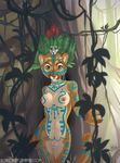  anthro aztec breasts female jaguarundi jungle kotenokgaff mammal nature nude pussy skull solo standing tasteful_nudity 