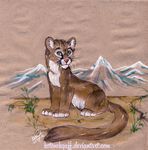  cougar feline feral fur grass kotenokgaff mammal mountain nature sitting traditional_media_(artwork) 