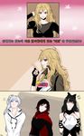  blake_belladonna blue_eyes cape comic gradient_hair korean long_hair long_sleeves multicolored_hair multiple_girls ponytail purple_eyes red_hair ruby_rose rwby scar scar_across_eye short_hair side_ponytail translation_request two-tone_hair weiss_schnee white_hair yahaee yang_xiao_long 