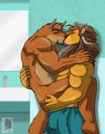  anthro canine feline kissing lion male male/male mammal wolf wolfmaster 