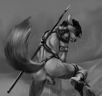  anthro anus backsack balls bandolier butt canine climbing gaping looking_at_viewer male mammal marsonaut melee_weapon muscular nude perineum plantigrade polearm presenting presenting_hindquarters shimmying spear warrior weapon wolf 