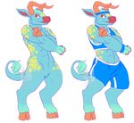  anthro candychameleon cervine clothed clothing deer hooves horn looking_at_viewer male mammal muscular nude solo standing 