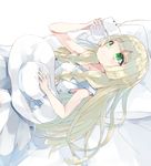  bed blonde_hair braid dress green_eyes handheld_game_console hat hat_removed headwear_removed highres kanari_no_binetsu lillie_(pokemon) long_hair lying nintendo_3ds on_back on_bed pillow pokemon pokemon_(game) pokemon_sm sleeveless sleeveless_dress smile solo sun_hat twin_braids white_dress white_hat 