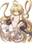  absurdly_long_hair ahoge bangle bare_shoulders blonde_hair bracelet breasts granblue_fantasy green_eyes harvin highres jewelry kokutou_nikke long_hair melissabelle open_mouth panties pointy_ears prehensile_hair shawl small_breasts smile solo strap_slip underwear very_long_hair white_panties 