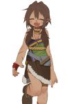  brown_hair dark_skin fang female jewelry low_twintails necklace ootorii_bisetsu open_mouth pointy_ears scar shoes solo transparent_background twintails 