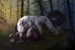  ambiguous_gender bite black_fur blood canine day duo forest fur lying mammal nude on_back outside paws standing tree white_fur wolf wolnir 