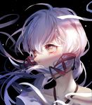  dark_background floating_hair hair_ornament highres light looking_away messy_hair nanz_match purple_hair solo vocaloid wind xingchen yellow_eyes 
